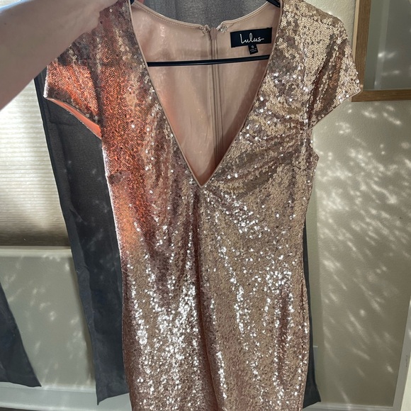 Lulu’s Rose Gold Mini Sequin Dress - Picture 4 of 11